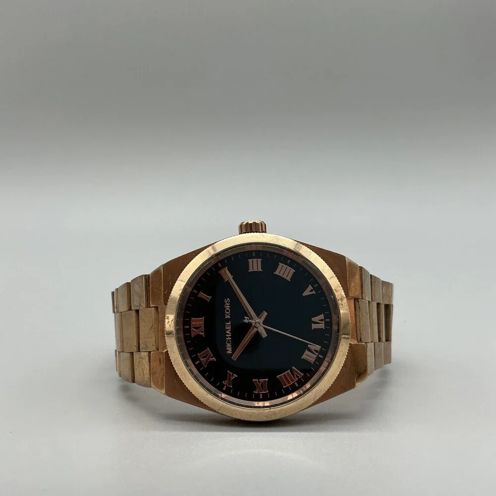 Michael Kors MK-5937 Womens Watch 38mm Black Dial Gold Tone New Battery 8